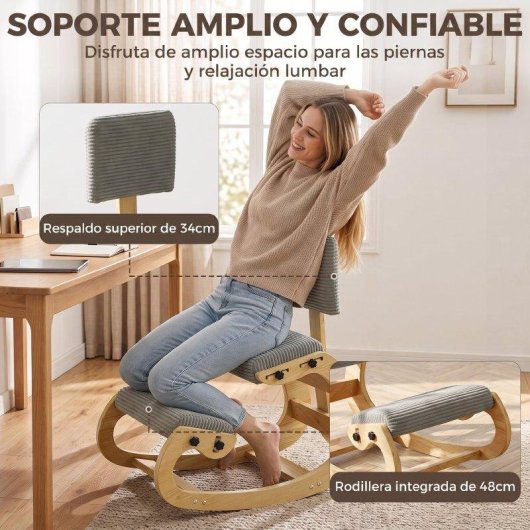 Cadeira Ergonómica de Joelhos HOMCOM Cinza com Encosto em Camurça