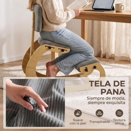 Cadeira Ergonómica de Joelhos HOMCOM Cinza com Encosto em Camurça