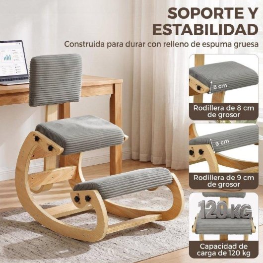 Cadeira Ergonómica de Joelhos HOMCOM Cinza com Encosto em Camurça