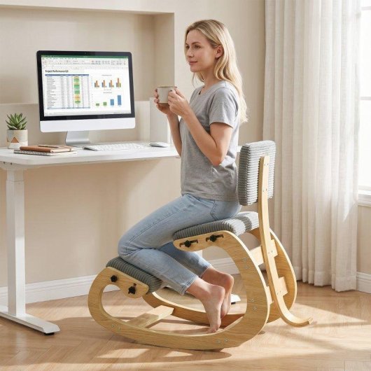 Cadeira Ergonómica de Joelhos HOMCOM Cinza com Encosto em Camurça