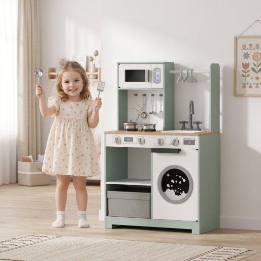 Cocina de juguete infantil Aiyaplay con lavandería y máquina de hielo