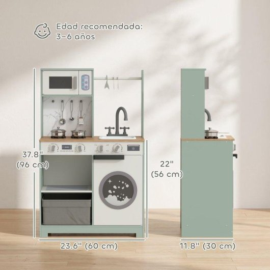 Cocina de juguete infantil Aiyaplay con lavandería y máquina de hielo