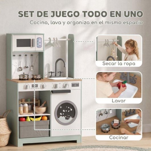 Cocina de juguete infantil Aiyaplay con lavandería y máquina de hielo