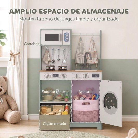 Cocina de juguete infantil Aiyaplay con lavandería y máquina de hielo