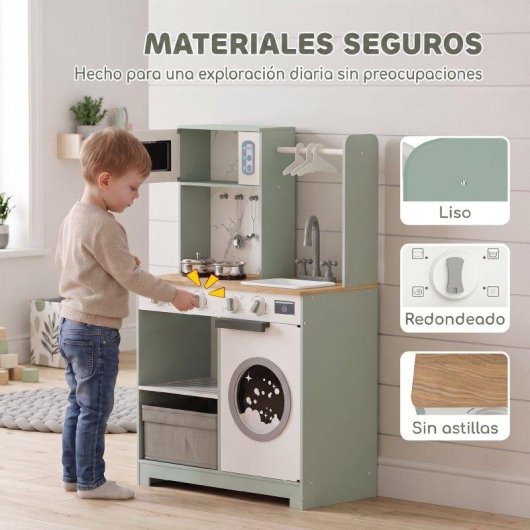 Cocina de juguete infantil Aiyaplay con lavandería y máquina de hielo