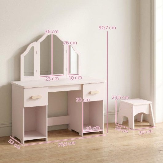 Penteadeira Aiyaplay Infantil 3 Espelhos Desmontaveis Rosa