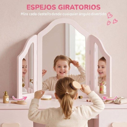Penteadeira Aiyaplay Infantil 3 Espelhos Desmontaveis Rosa