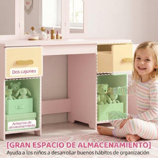 Penteadeira Aiyaplay Infantil 3 Espelhos Desmontaveis Rosa