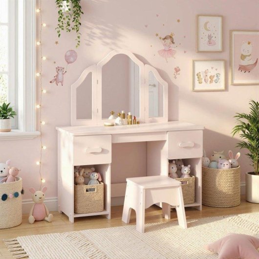 Penteadeira Aiyaplay Infantil 3 Espelhos Desmontaveis Rosa