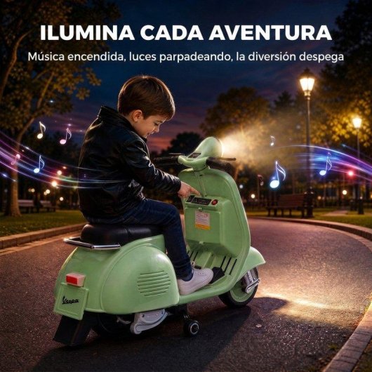 Moto eléctrica infantil Aiyaplay Vespa Licencia Oficial Ruedines Desmontables Verde