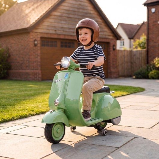 Moto eléctrica infantil Aiyaplay Vespa Licencia Oficial Ruedines Desmontables Verde