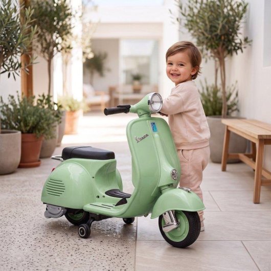 Moto eléctrica infantil Aiyaplay Vespa Licencia Oficial Ruedines Desmontables Verde