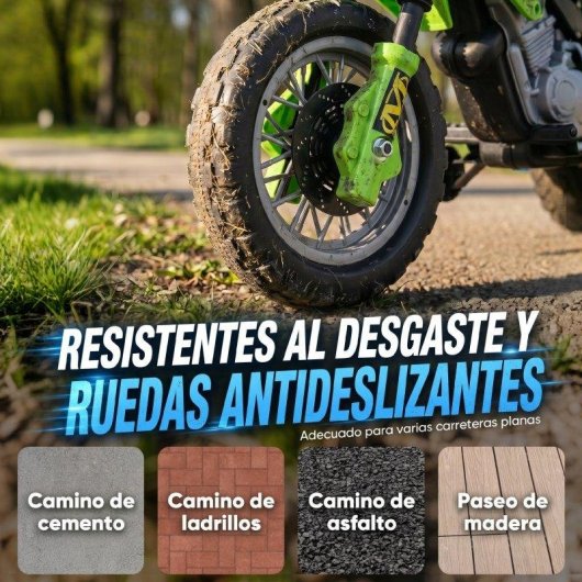 Moto Eléctrica Infantil Homcom Verde con Ruedas de Apoyo Desmontables
