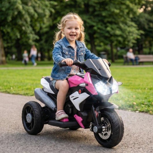 Moto eléctrica infantil Homcom 3 ruedas faros música bocina rosa
