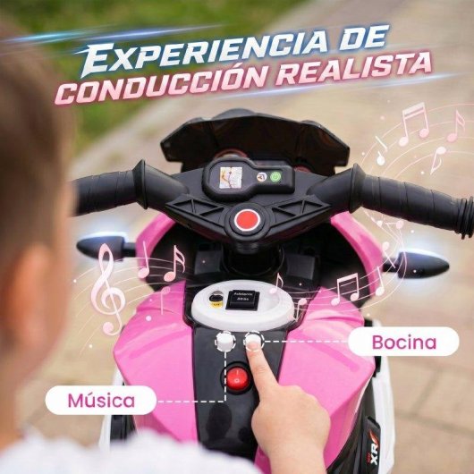 Moto eléctrica infantil Homcom 3 ruedas faros música bocina rosa