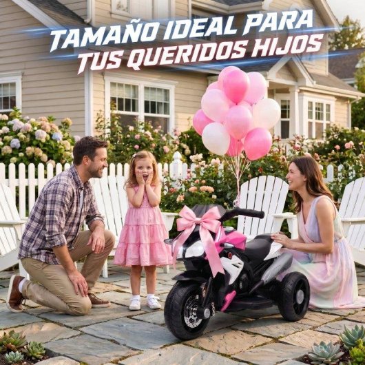 Moto eléctrica infantil Homcom 3 ruedas faros música bocina rosa
