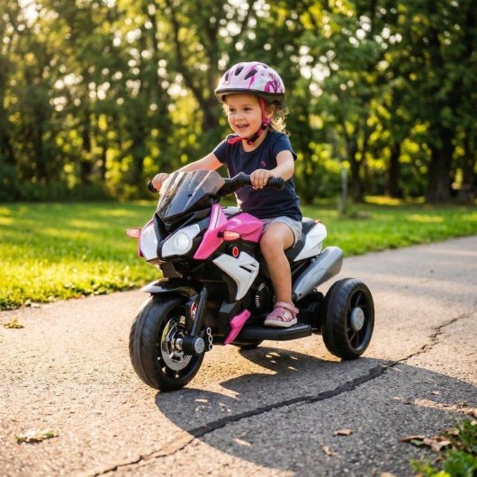 Moto eléctrica infantil Homcom 3 ruedas faros música bocina rosa