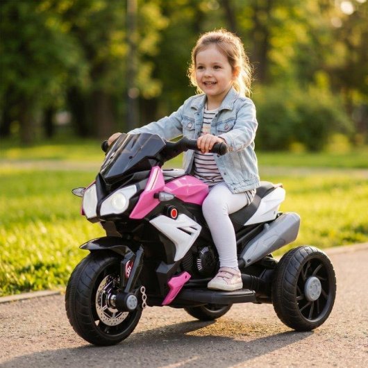 Moto eléctrica infantil Homcom 3 ruedas faros música bocina rosa