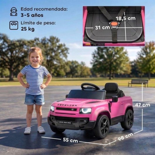 Carro elétrico Aiyaplay Land Rover Defender 12V com comando rosa