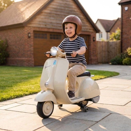 Motocicleta Elétrica Infantil AIYAPLAY Licença Vespa - Rodas de Apoio Removíveis Branca