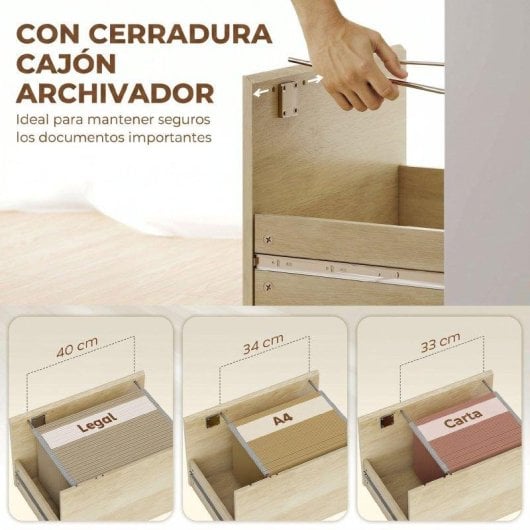 Escritorio Homcom con 4 estantes y cajón archivador A4 con cerradura roble