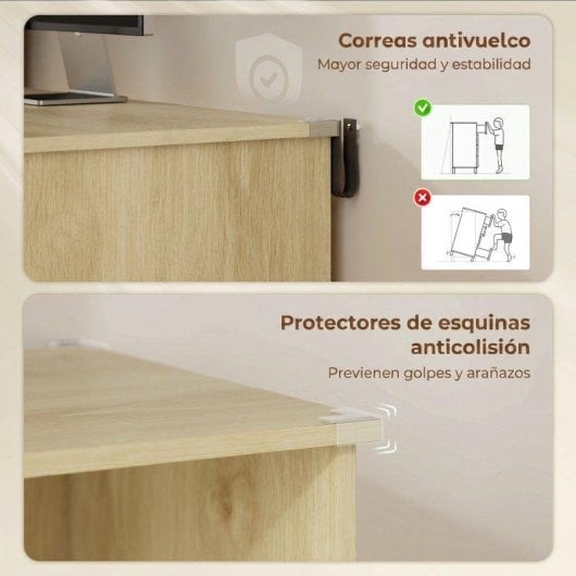 Escritorio Homcom con 4 estantes y cajón archivador A4 con cerradura roble