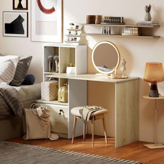 Escritorio Homcom con 4 estantes y cajón archivador A4 con cerradura roble