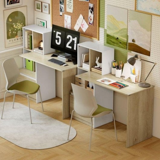 Escritorio Homcom con 4 estantes y cajón archivador A4 con cerradura roble