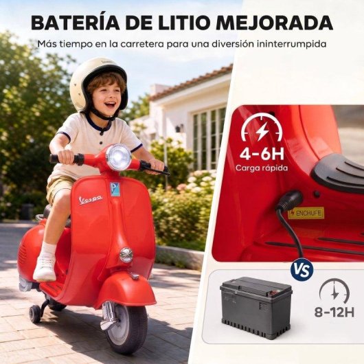 Moto Eléctrica Infantil Aiyaplay Vespa Licencia Oficial Rojo