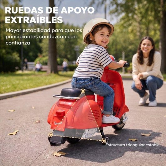 Moto Eléctrica Infantil Aiyaplay Vespa Licencia Oficial Rojo