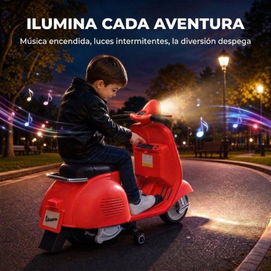 Moto Eléctrica Infantil Aiyaplay Vespa Licencia Oficial Rojo