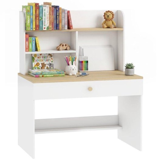 Escritorio infantil Aiyaplay con estante, compartimentos y cajón blanco