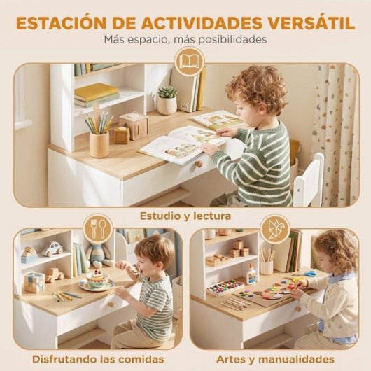 Escritorio infantil Aiyaplay con estante, compartimentos y cajón blanco
