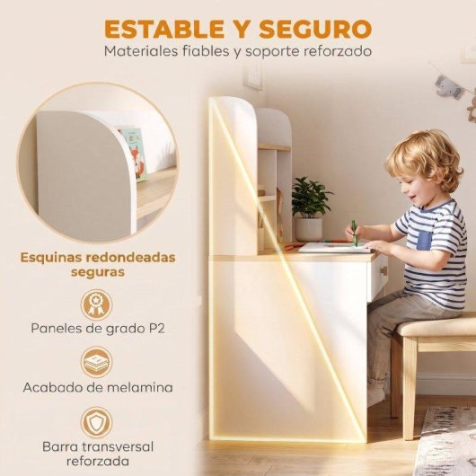 Escritorio infantil Aiyaplay con estante, compartimentos y cajón blanco