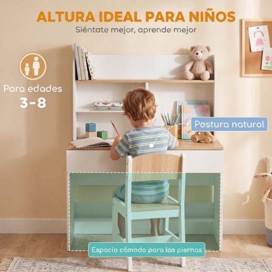 Escritorio infantil Aiyaplay con estante, compartimentos y cajón blanco