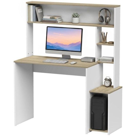 Mesa de escritorio con estantes Homcom moderna 114x45x138 cm blanco y natural