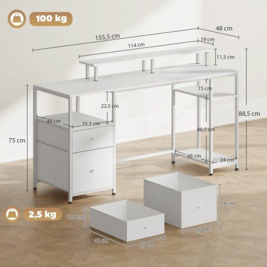 Mesa de escritorio con luces LED Homcom 155,5 x 48 x 88,5 cm blanca