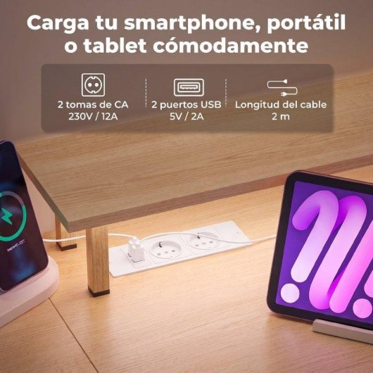 Mesa de escritorio con luces LED Homcom 155,5 x 48 x 88,5 cm blanca