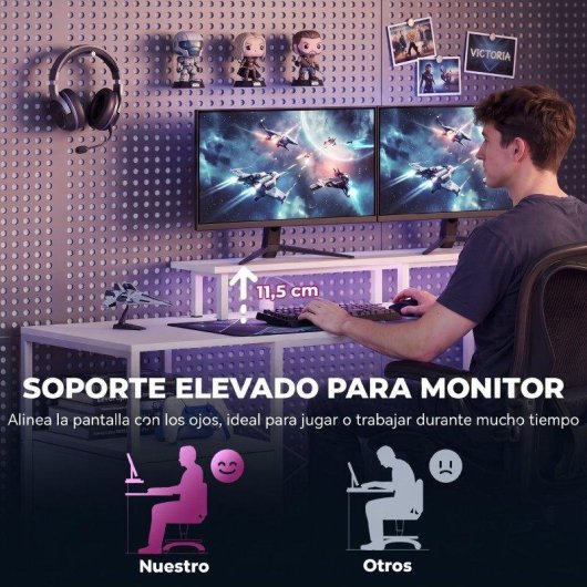 Mesa de escritorio con luces LED Homcom 155,5 x 48 x 88,5 cm blanca