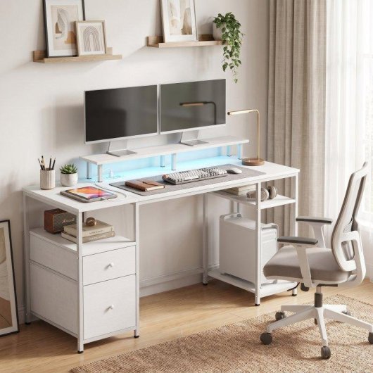 Mesa de escritorio con luces LED Homcom 155,5 x 48 x 88,5 cm blanca