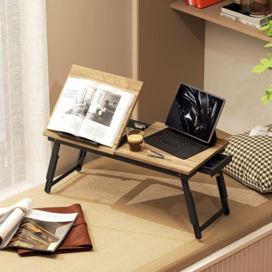 Mesa para portátil Homcom plegable ajustable con cajón para cama y sofá