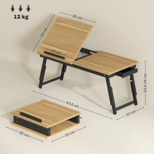 Mesa para portátil Homcom plegable ajustable con cajón para cama y sofá
