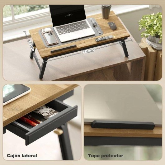 Mesa para portátil Homcom plegable ajustable con cajón para cama y sofá