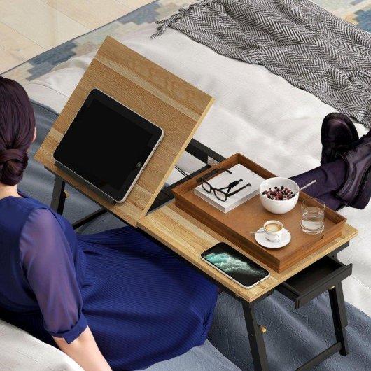 Mesa para portátil Homcom plegable ajustable con cajón para cama y sofá