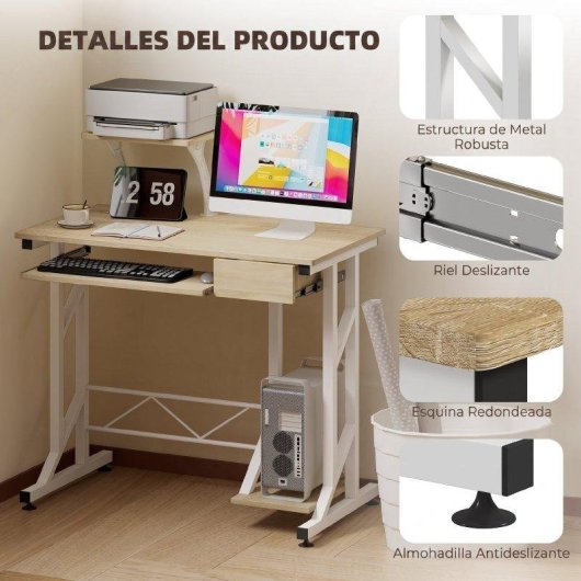 Mesa de escritorio Homcom con cajón, bandeja teclado y soporte CPU 90x50x100 cm