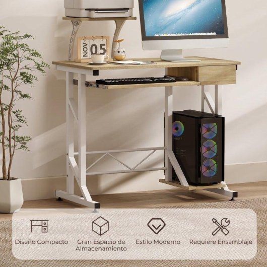 Mesa de escritorio Homcom con cajón, bandeja teclado y soporte CPU 90x50x100 cm