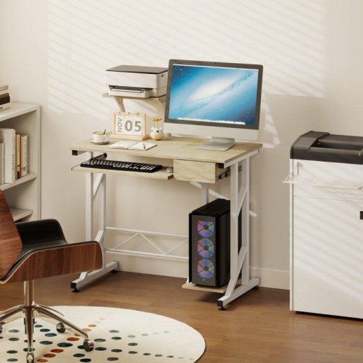 Mesa de escritorio Homcom con cajón, bandeja teclado y soporte CPU 90x50x100 cm