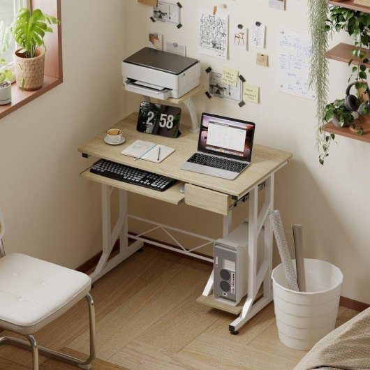 Mesa de escritorio Homcom con cajón, bandeja teclado y soporte CPU 90x50x100 cm