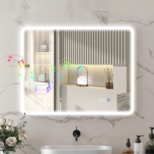 Espelho de Banho Homcom 90x70 cm LED Bluetooth 3 Cores de Luz