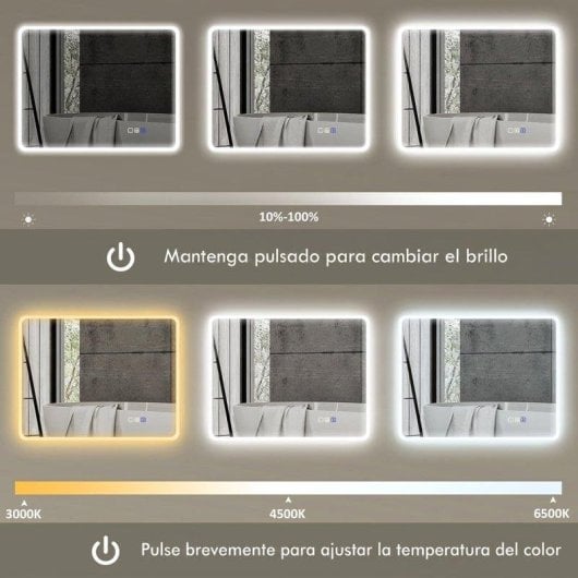 Espelho de Banho Homcom 90x70 cm LED Bluetooth 3 Cores de Luz